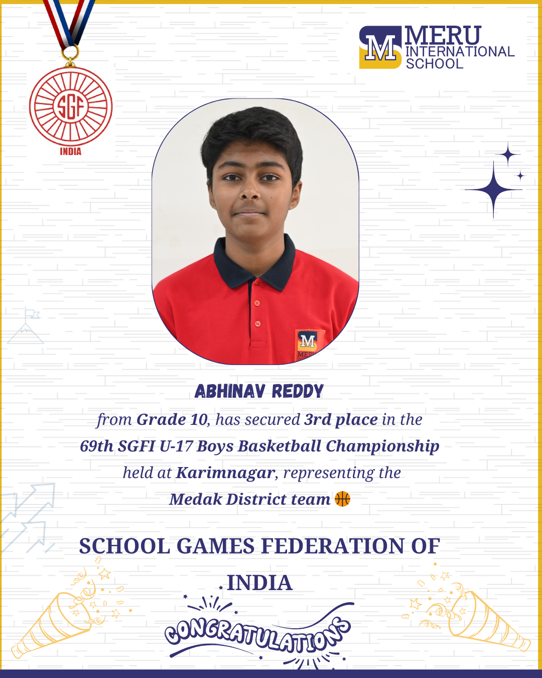 Abhinav Reddy secures 3rd place at the 69th SGFI U-17 Boys Basketball Championship