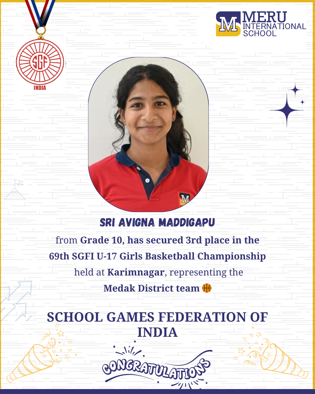 Sri Avigna Maddigapu secures 3rd place at the 69th SGFI U-17 Girls Basketball Championship